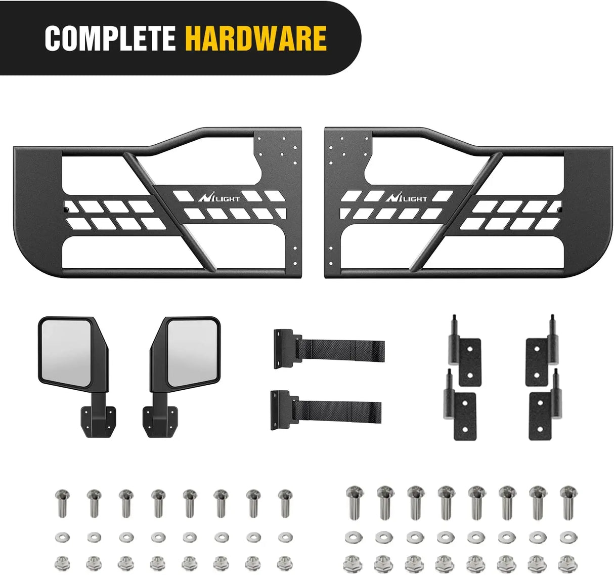 Nilight Off Road Front Rear Tubular Doors W/Side View Mirrors Compatible with 2007 2008 2009 2010 2011 2012 2013 2014 2015 2016 2017 2018 Wrangler JK 2 Door Only, 2 Years Warranty