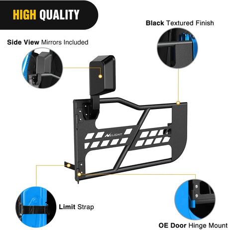 Nilight Off Road Front Rear Tubular Doors W/Side View Mirrors Compatible with 2007 2008 2009 2010 2011 2012 2013 2014 2015 2016 2017 2018 Wrangler JK 2 Door Only, 2 Years Warranty