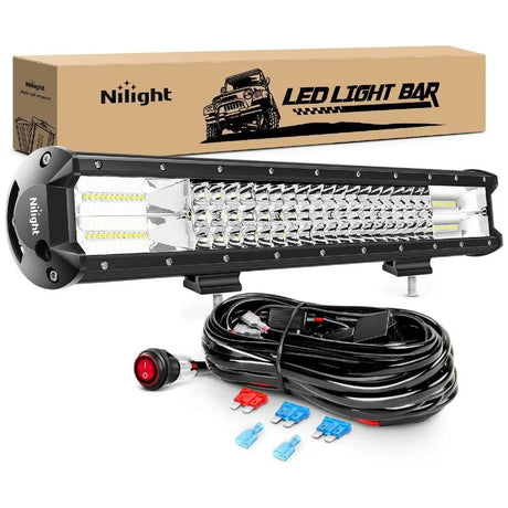 Light Bar Wiring Kit Nilight 20Inch 288W Triple Row Flood Spot Combo LED Light Bar Waterproof 28800LM Off Road Driving Lamp with Wiring Harness for Boat Trucks Pickup Jeep SUV ATV UTV, 2 Years Warranty (ZH403)