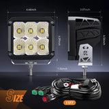 LED Work Light Nilight 2Pcs LED Pod Lights 120W 4 Inch Square 13500LM 120° Super Flood Light 14AWG DT Connector Wiring Harness Kit Offroad Driving Work Lights for Truck UTV ATV SUV 4x4, 5 Years Warranty