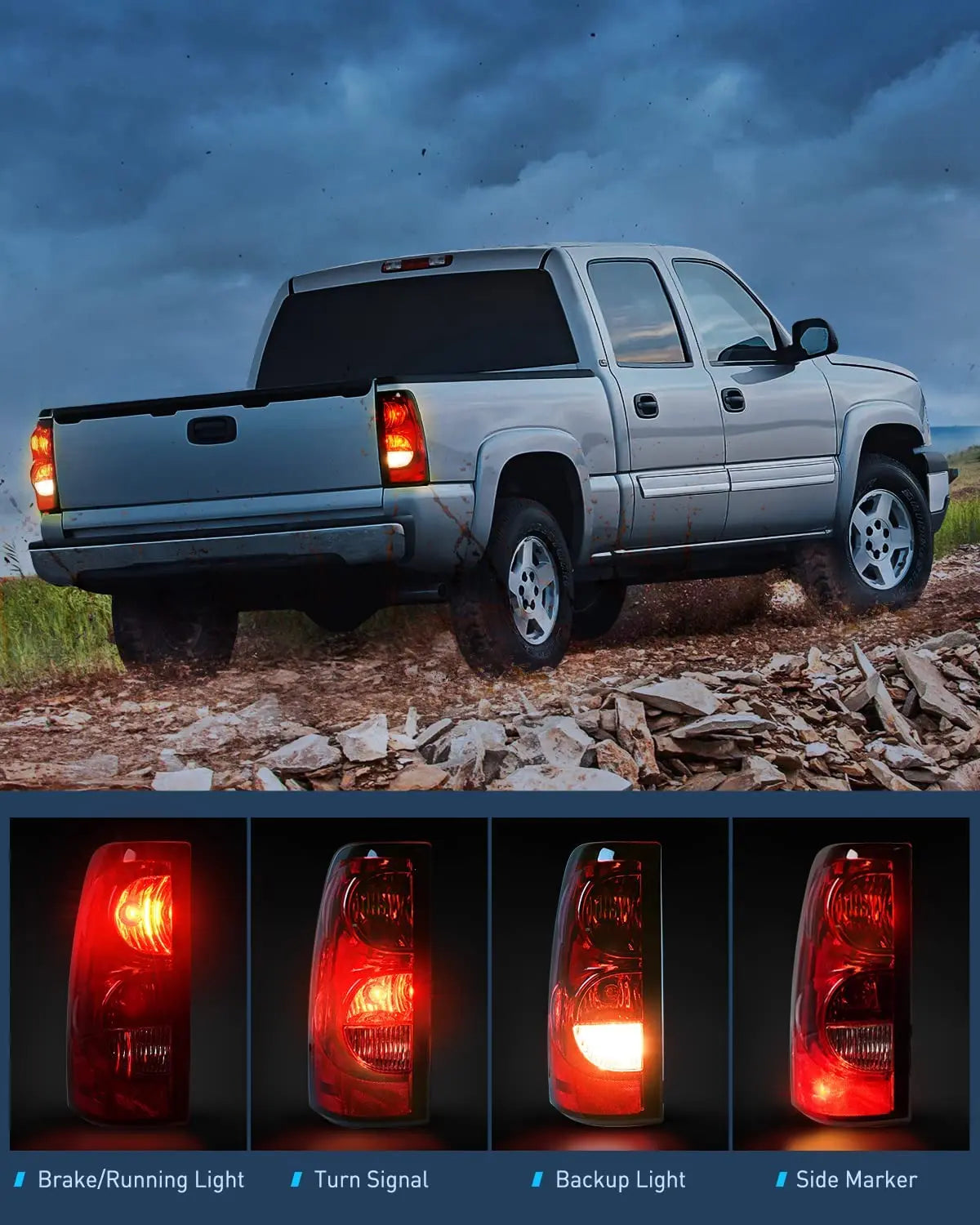 Trailer Light Nilight Taillight Assembly for 2003 2004 2005 2006 Chevy Silverado 1500 1500HD 2500 2500HD 3500 2007 Chevy Silverado 1500 2500 3500 Classic OE Style Taillight Rear Lamp w/Bulb Harness, 2 Year Warranty