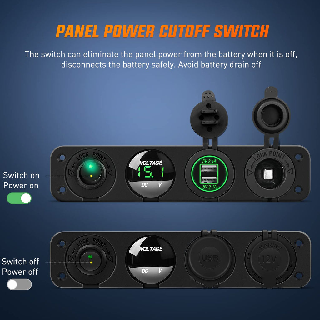 in ON/OFF Green Charger Socket Panel w/ Dual USB Voltmeter Cigaret –  Nilight