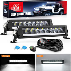 12.2 Inch 45W 4980LM Anti-Glare Slim Spot Flood LED Light Bar (Pair) | 16AWG DT Wire