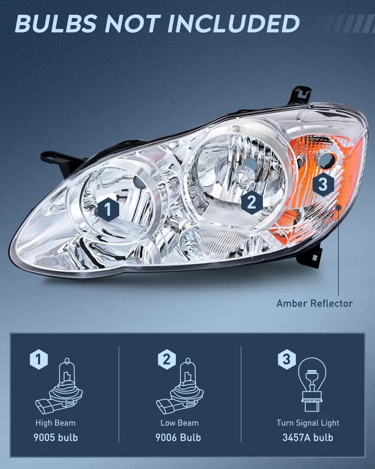 Motor Vehicle Lighting Nilight Headlight Assembly for 2003 2004 2005 2006 2007 2008 Toyota Corolla Headlamps Replacement Chrome Housing Amber Reflector Driver and Passenger Side, 2 Years Warranty