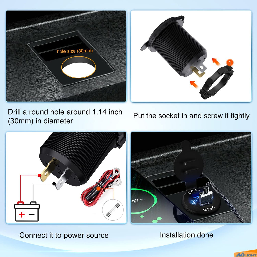 Blue LED PD Type C Dual QC 3.0 USB Socket Charger – Nilight