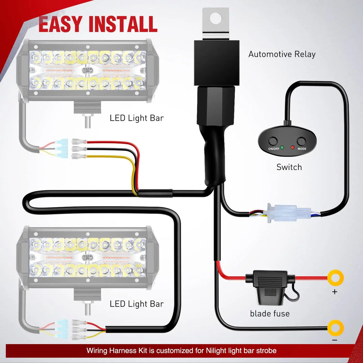 Vehicle Parts & Accessories Nilight Specially Customized for 6 Modes Amber White Light Bar Strobe Wiring Harness Kit 16AWG 10 Feet 2 Leads Remember Function Reset Function, 2 Years Warranty