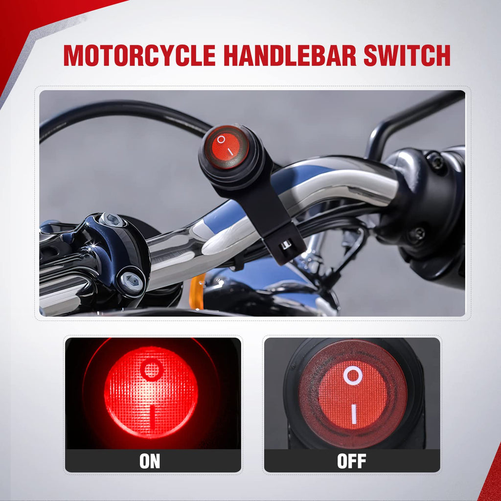  Stylemafia Waterproof Motorcycle ATV 7/8″ Light Bar Switch，Handlebar  Double Control Kill Button Switch，Headlight Spotlights Hazard Brake Fog  Light ON Off Switches 12v 16A (Red) : Automotive