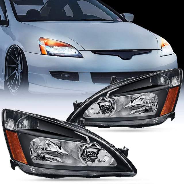 LED Headlight Nilight Headlight Assembly for 2003 2004 2005 2006 2007 Accord Replacement Headlamp Black Housing Amber Reflector, 2 Years Warranty