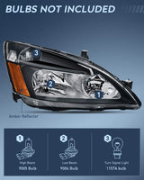 LED Headlight Nilight Headlight Assembly for 2003 2004 2005 2006 2007 Accord Replacement Headlamp Black Housing Amber Reflector, 2 Years Warranty