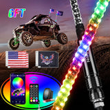 LED Whip Light Nilight 2PCS 6FT RGB LED Whip Light, Remote & App Control w/ DIY Chasing Patterns Stop Turn Reverse Light Safety Antenna Lighted Whips for ATV UTV Polaris RZR Can-am Dune Buggy Jeep, 2 Year Warranty