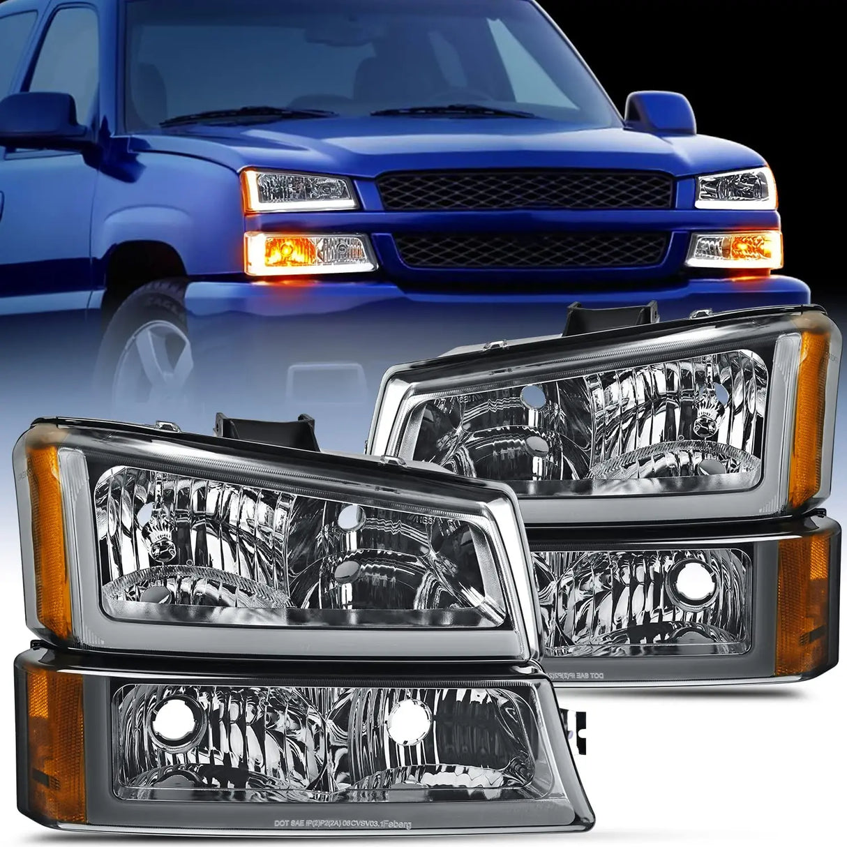 2003-2007 Chevy Silverado Avalanche 1500 2500 3500 Headlight Assembly Smoke Chrome Case Amber Reflector DRL Nilight