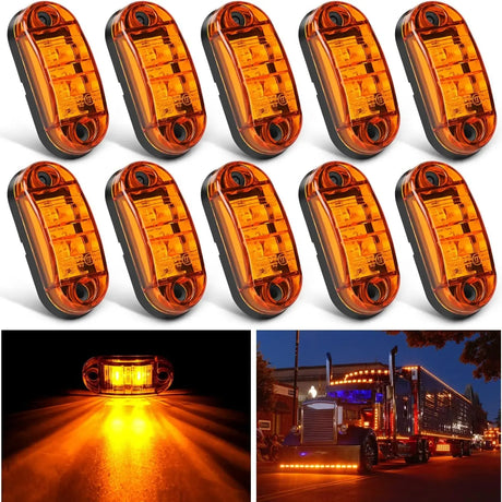 Trailer Light Nilight 2.5Inch Oval Side Marker Light 10PCS Amber 2 Diode LED Trailer Clearance Light Fender Light Waterproof Surface Mounted for 10-30V Truck Camper Boat Lorry, 2 Years Warranty