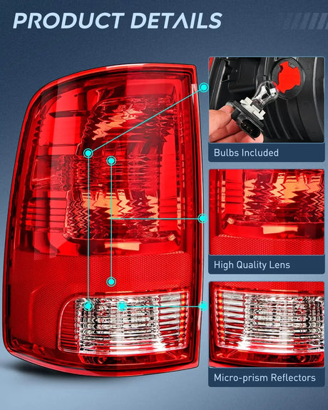 Trailer Light Nilight Driver Side Taillight Assembly for 2009 2010 2011 2012 2013 2014 2015 2016 2017 2018 Dodge Ram 1500 2500 3500 Rear Lamp Replacement OE Style w/Bulbs and Harness Left Side, 2 Year Warranty