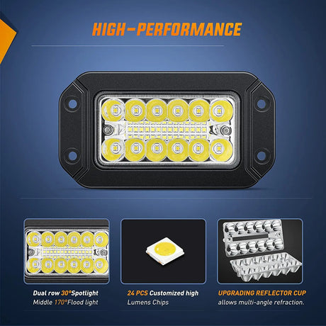 LED Work Light Nilight Flush Mount LED Light Pods 2PCS 6Inch 39W Upgraded Spot Flood Combo Beam Driving Light LED Work Light Backup Light Reverse Light Grill Mount Light for Offroad 4x4 Truck SUV, 2 Years Warranty