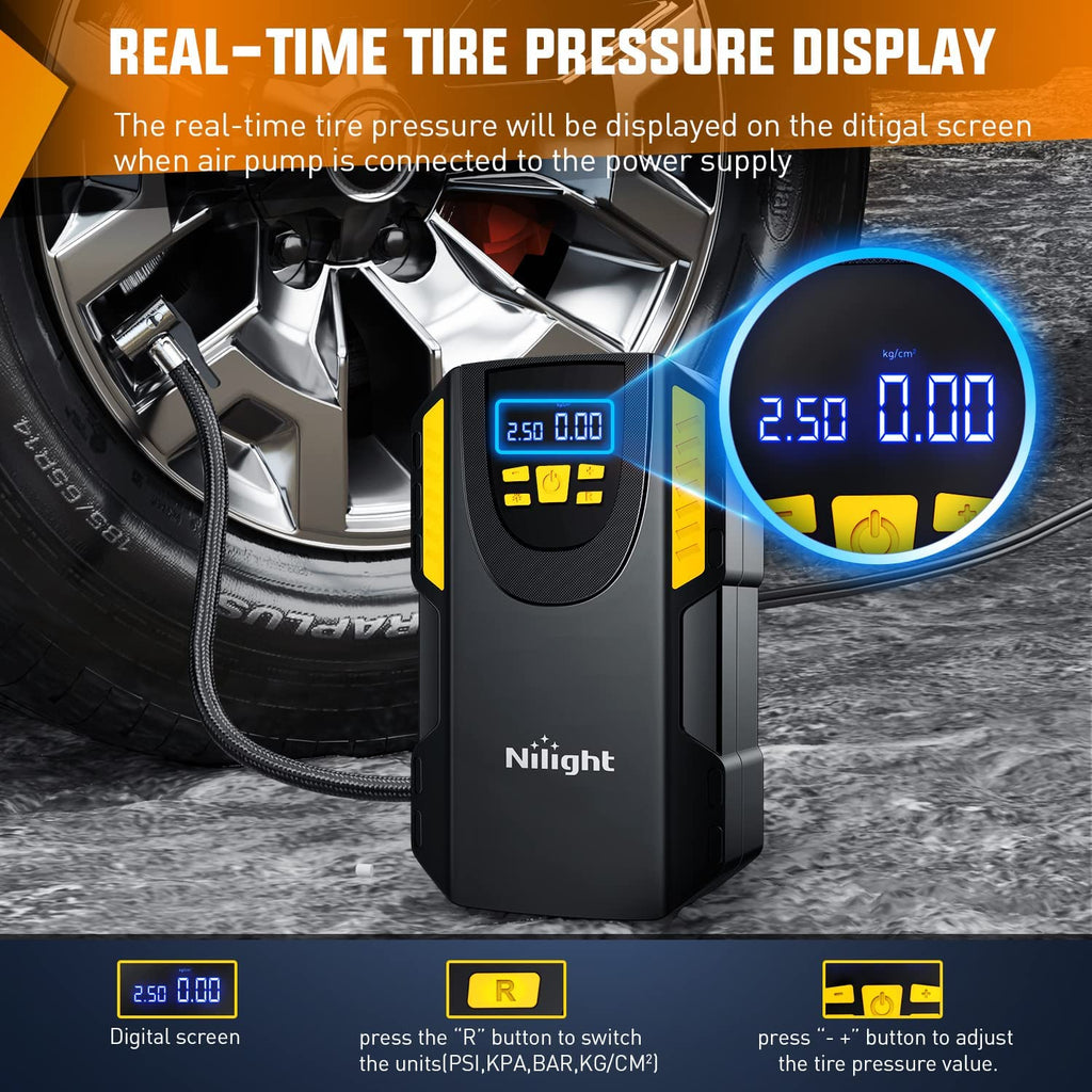 12V 120W 150PSI Portable Car Tyre Inflator, Multifunctional Digital Tire  Air Compressor Pump for Car Bicycle and Other Inflatables 