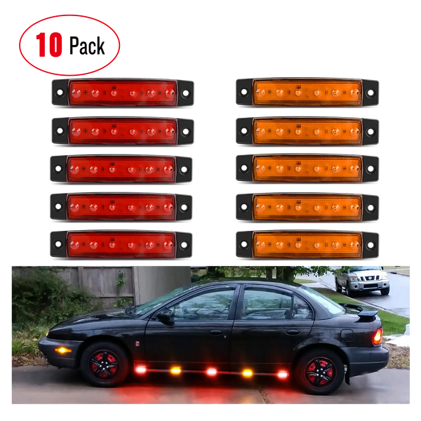 3.8” 6 LEDs Red Amber Side Marker Lights (10 Pcs) – Nilight